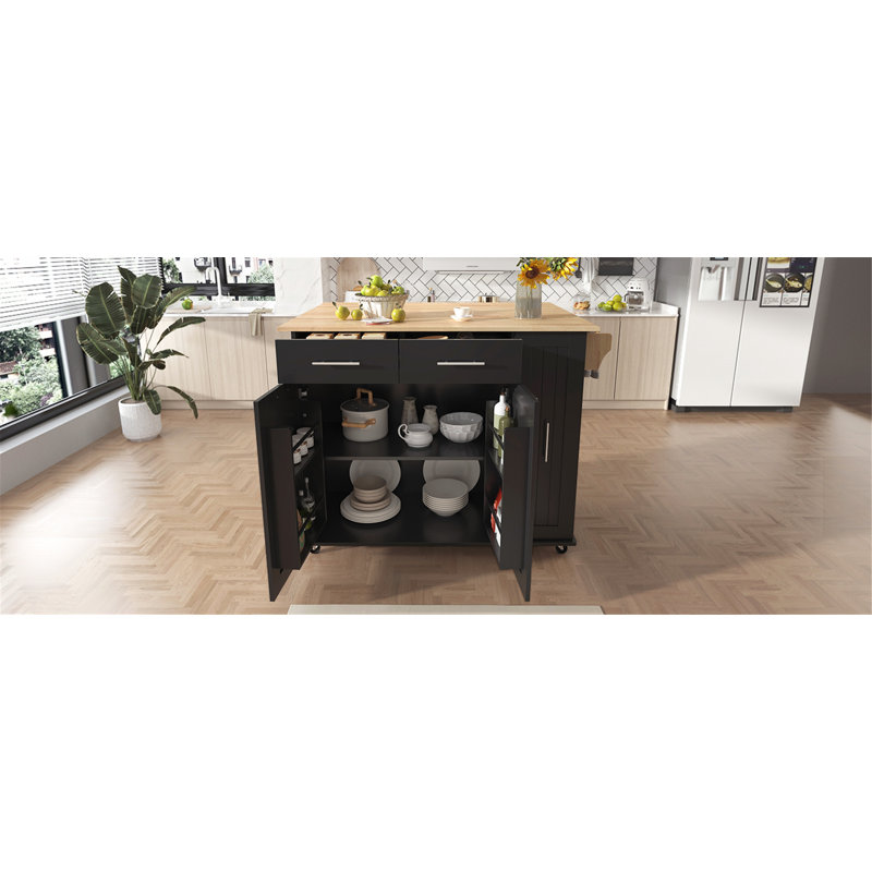 Îlot de cuisine polyvalent avec de nombreuses options de rangement et de mobilité, Noir