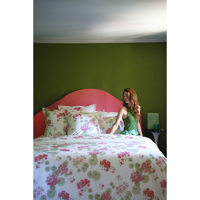 Flânerie Euro sham, Pink: Green; White, Flânerie, Boudoir