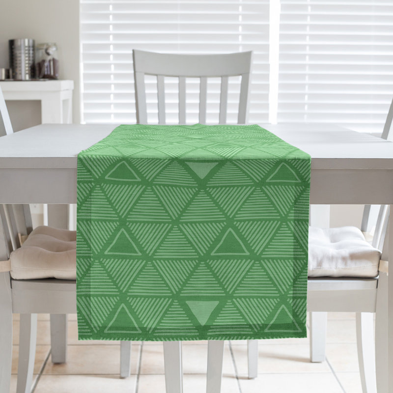 Hand Drawn Triangle Table Runner, 16" x 90", Light Green