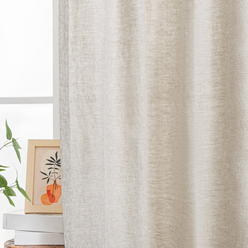 100% Pure Linen Back Tab Light Filtering Single Curtain Panel, 50" W x 96" L, Flaxen