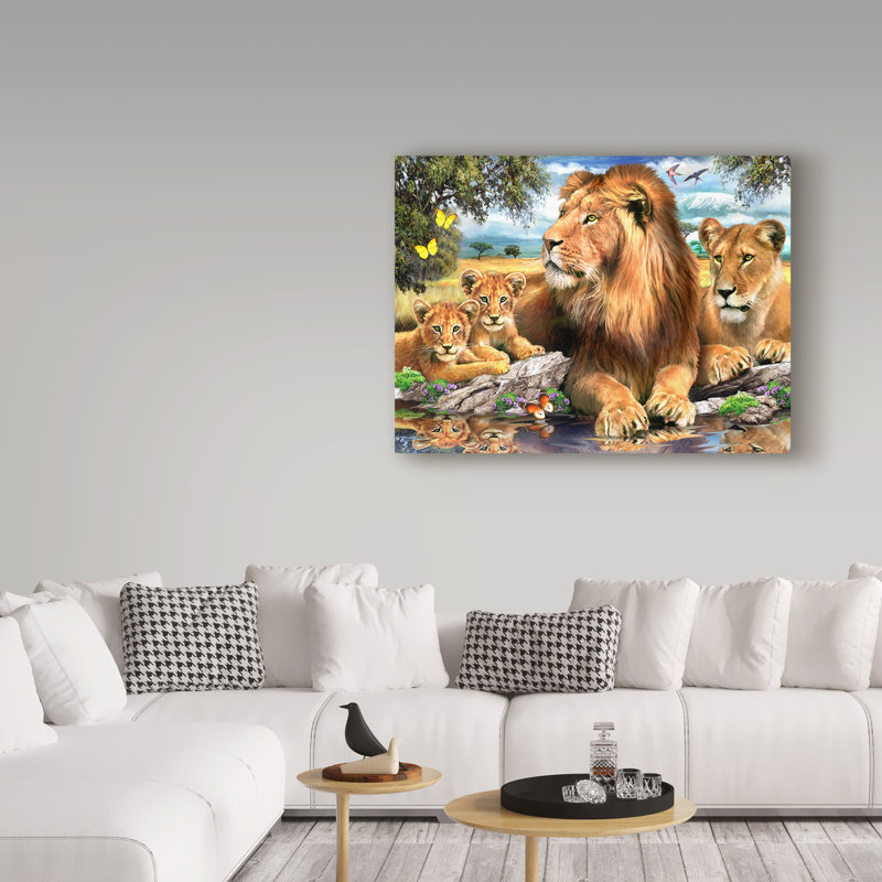 Large Vibrant Lion Family Canvas Art