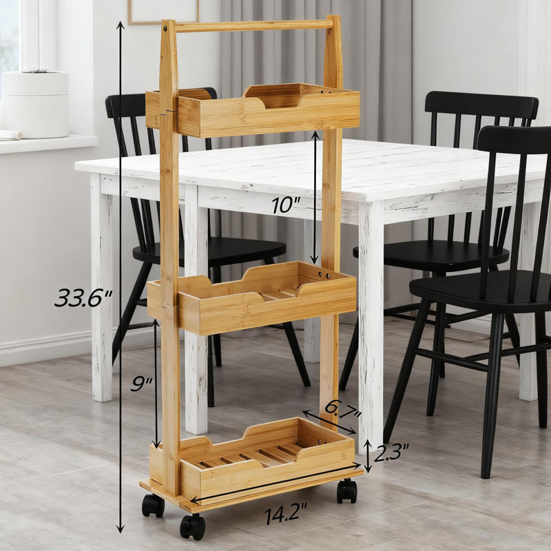 Support de douche en bambou avec roulettes, organisateur de salle de bain à 3 niveaux pour douche, baignoire, cuisine, tablette de plancher imperméable avec roues coulissantes et drainage rapide