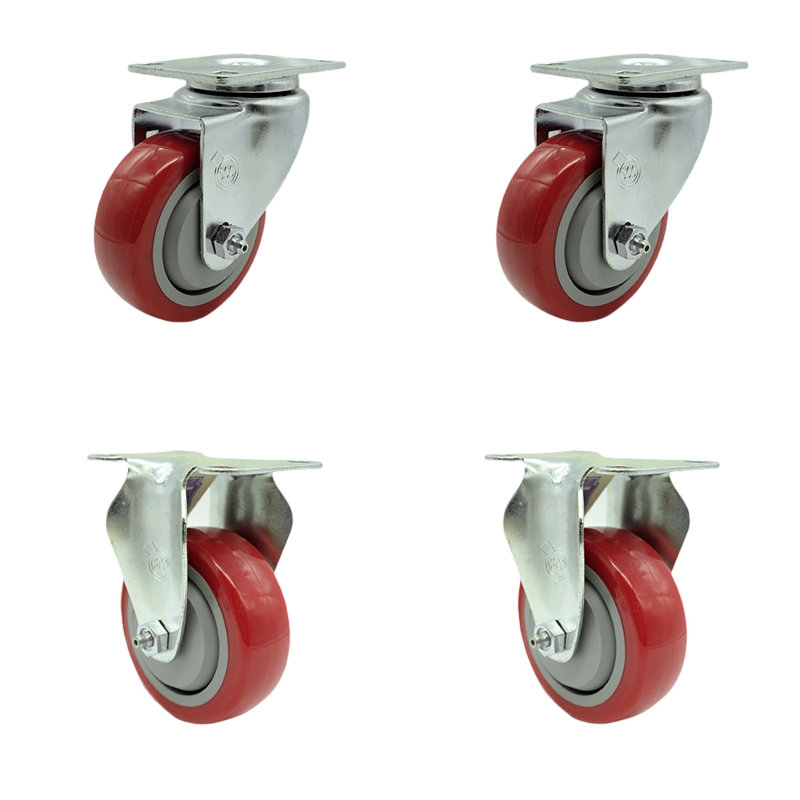 4 Piece Polyurethane Caster Set, Red