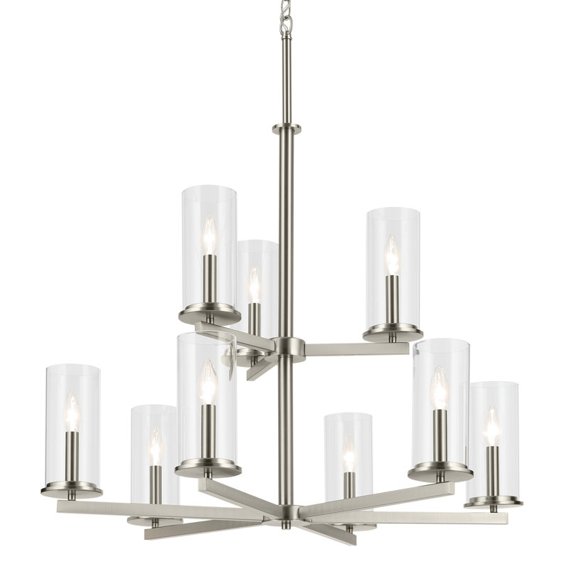 Lustre 9 lumières 32,5 "à 2 niveaux, Nickel brossé