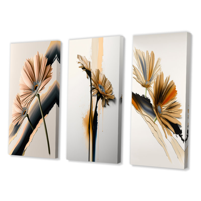 «Hyperrealistic Gerbera Flowers», 3 pièces sur toile, H 28 po x l 36 po, Toile tendue