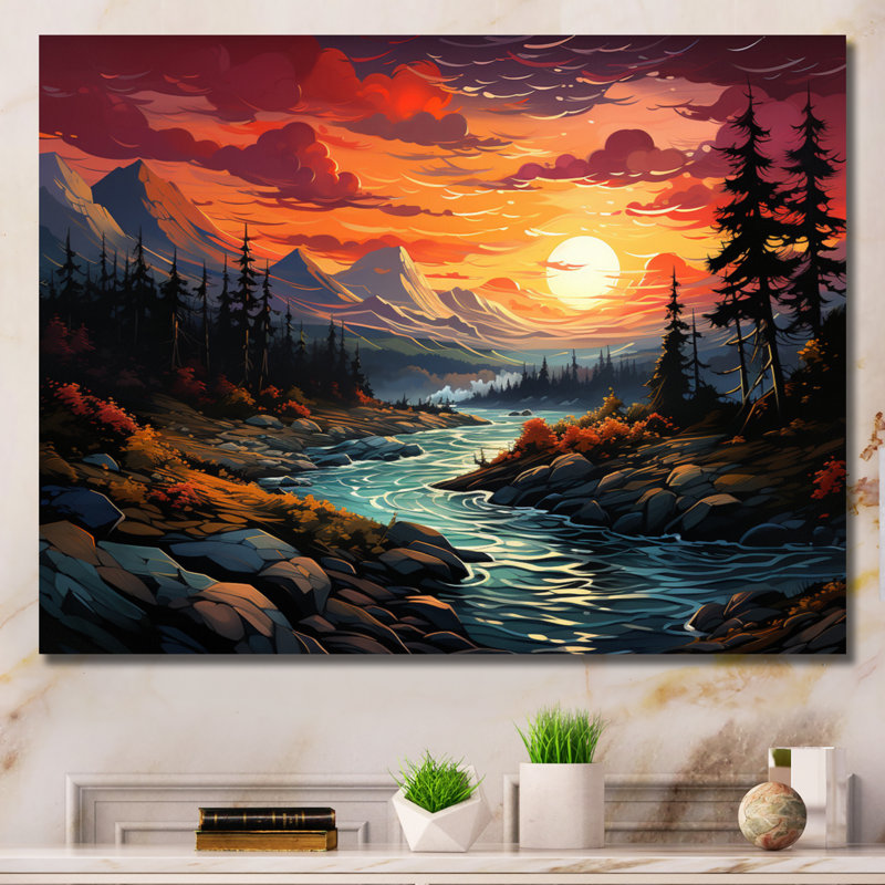 «Planets Sunset On Mountain II», reproduction sur toile, H 16 po x l 32 po x P 1 po, Toile tendue