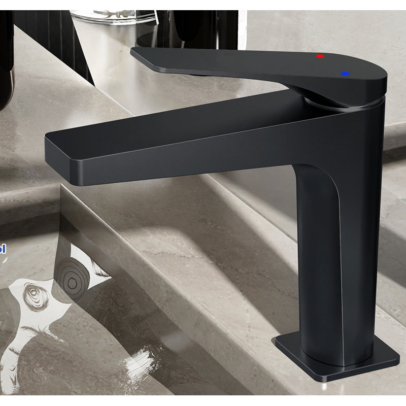 Single Handle Sink Faucet Single Hole Bathroom Faucet With Deckplate, Matte Black