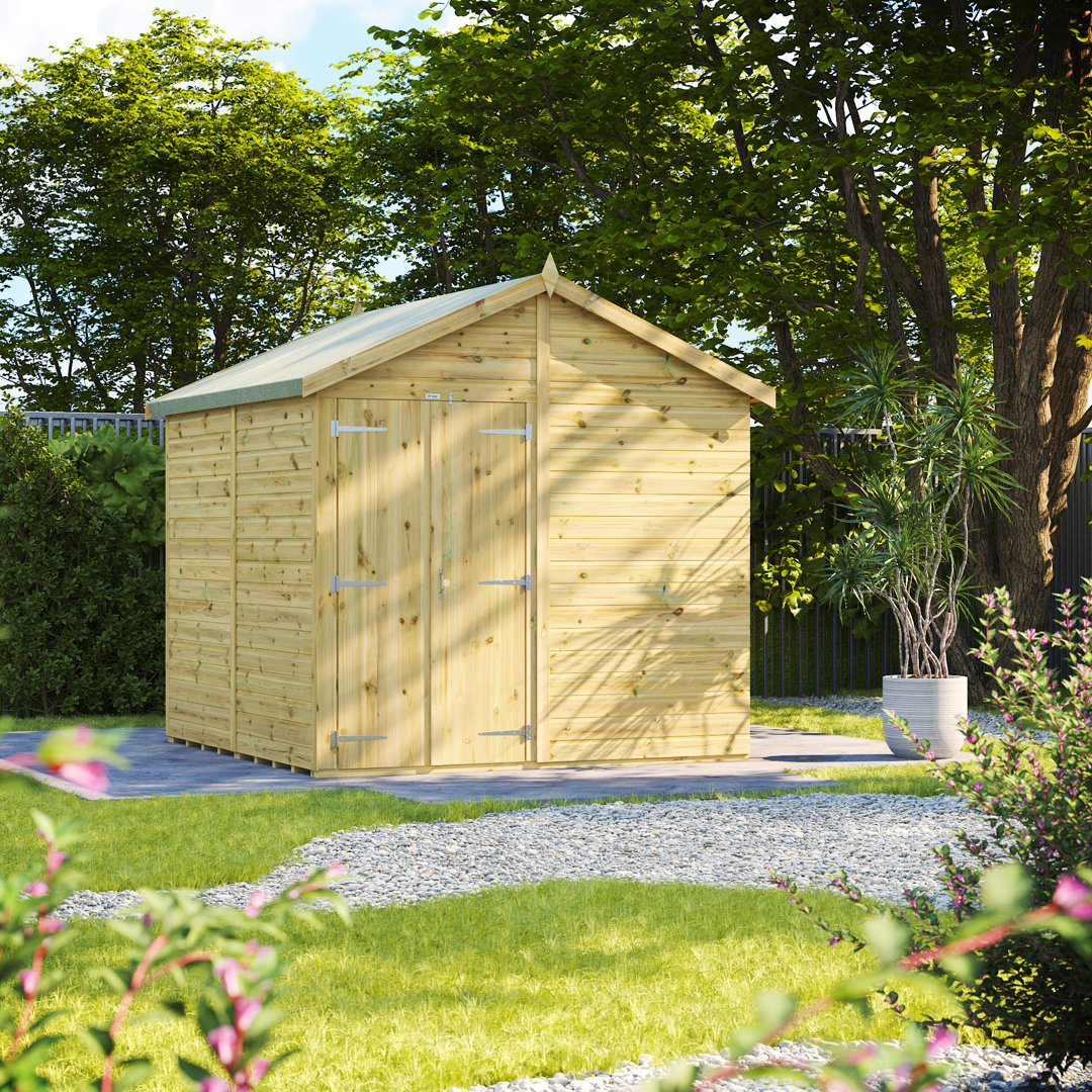 Powersheds 8 x 8ft Premium Pressure Treated Timber Windowless Garden Shed, Double Doors