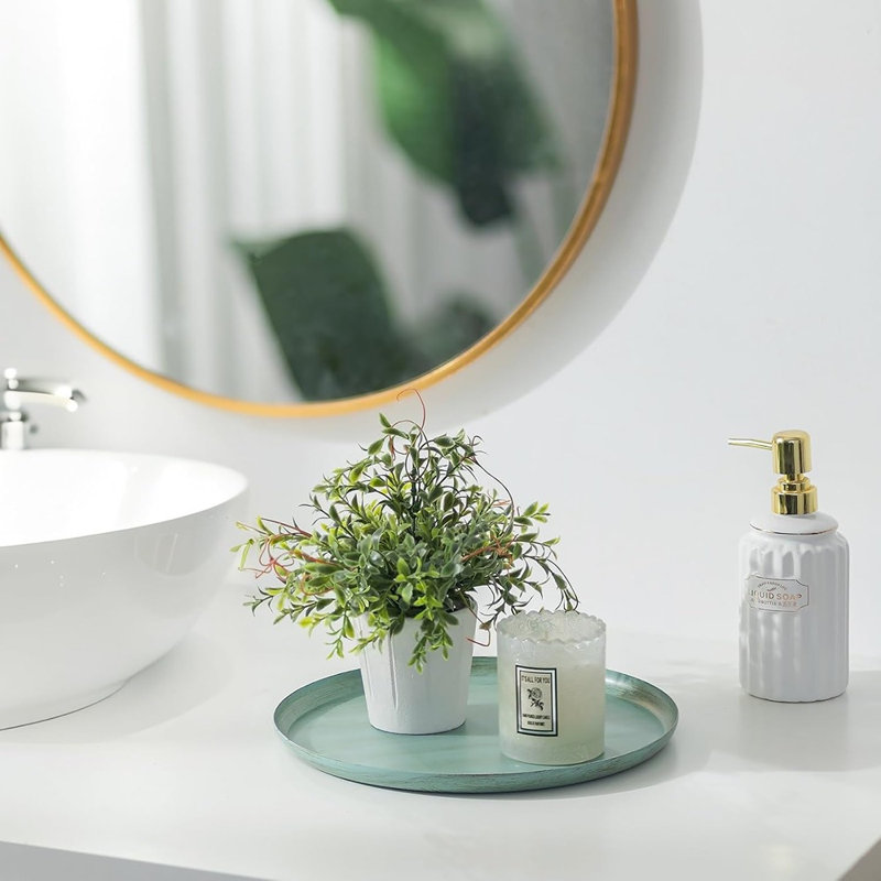 Plateau rond pour bougies, plateau décoratif en métal vert campagnard sauge pour table basse, salon et cuisine