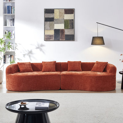 2 Orange Chenille Curved , High Foam Comfort, No Assembly, Suitable For Primary Living Space, Rolled Arms Ideal Soft Seat