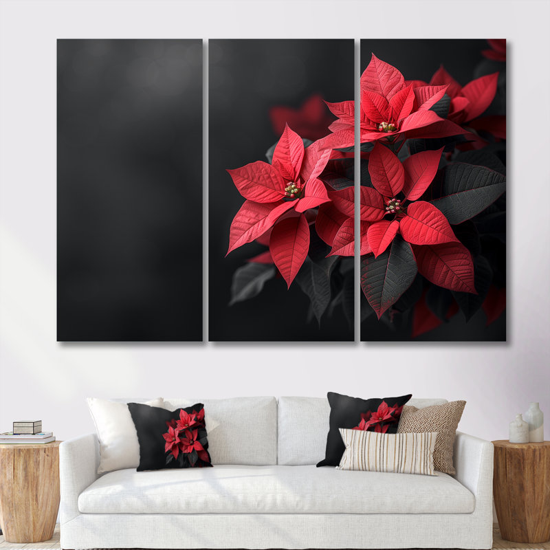Glaude - Ensemble de décoration murale poinsettias, H 28 po x l 36 po x P 1 po, Toile tendue