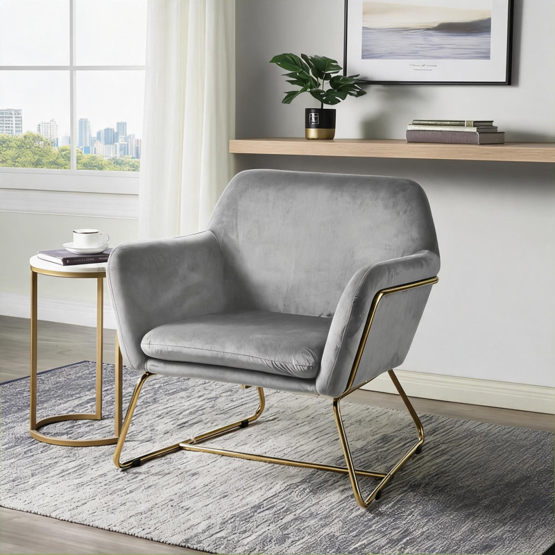 Fauteuil d'appoint compact et luxueux, velours gris froid, siège moderne d'une largeur de 29,5 pouces, Gris