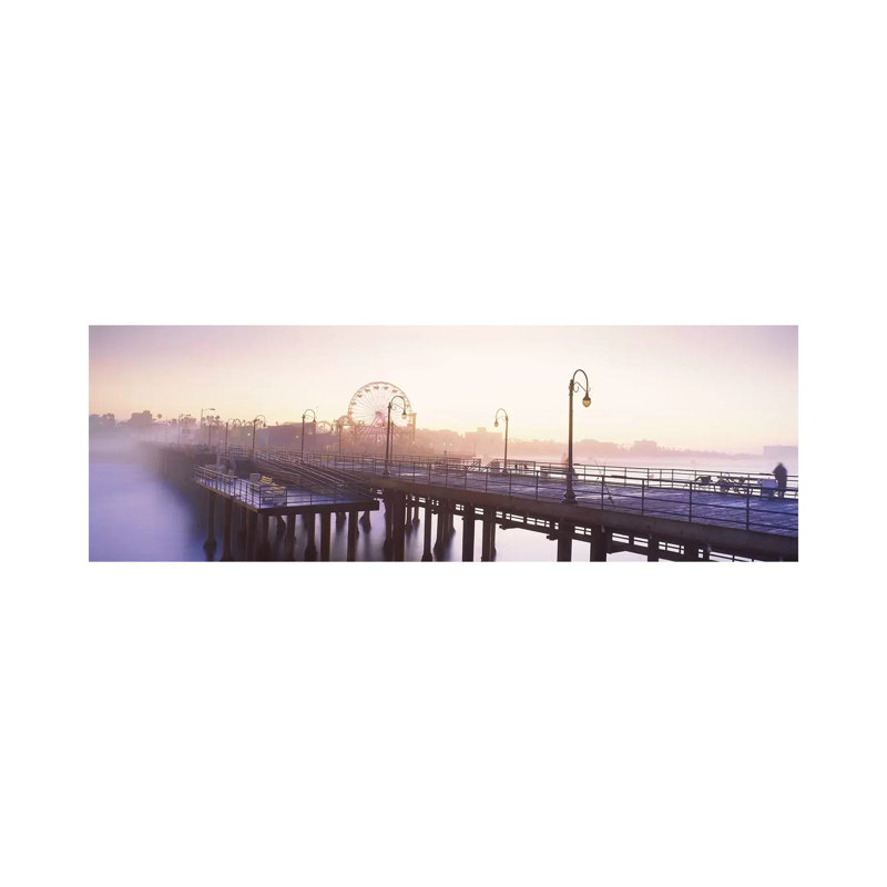 Pier With Ferris Wheel In The Background, Santa Monica Pier, Santa Monica, Los Angeles County, California, USA - Wrapped Canvas Panoramic Print