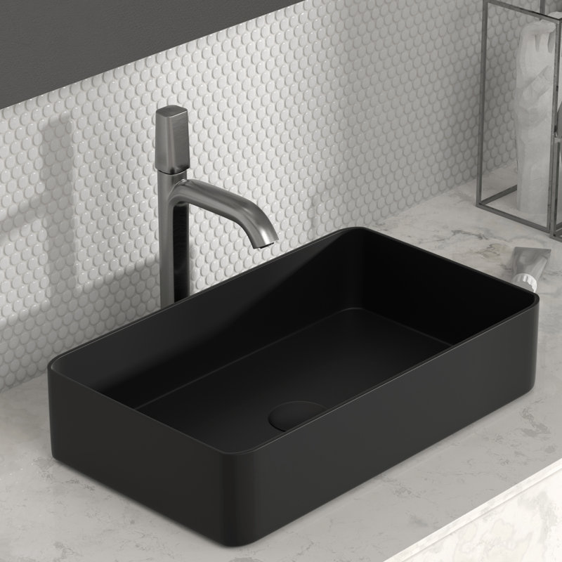 Lavabo de meuble-lavabo rectangulaire 24 po en mélamine (drain non inclus), Noir mat