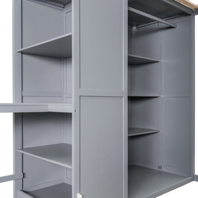 Full Size Loft Bed In Gray With Transformative Wardrobe And Integrated Workspace, Effortless Organization For Your Bedroom, Foldable Door Panels Featuring Built - Desk, Versatile Storage Solutions