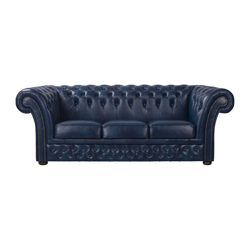 Tayjah Genuine Leather Sofa, Blue, 3