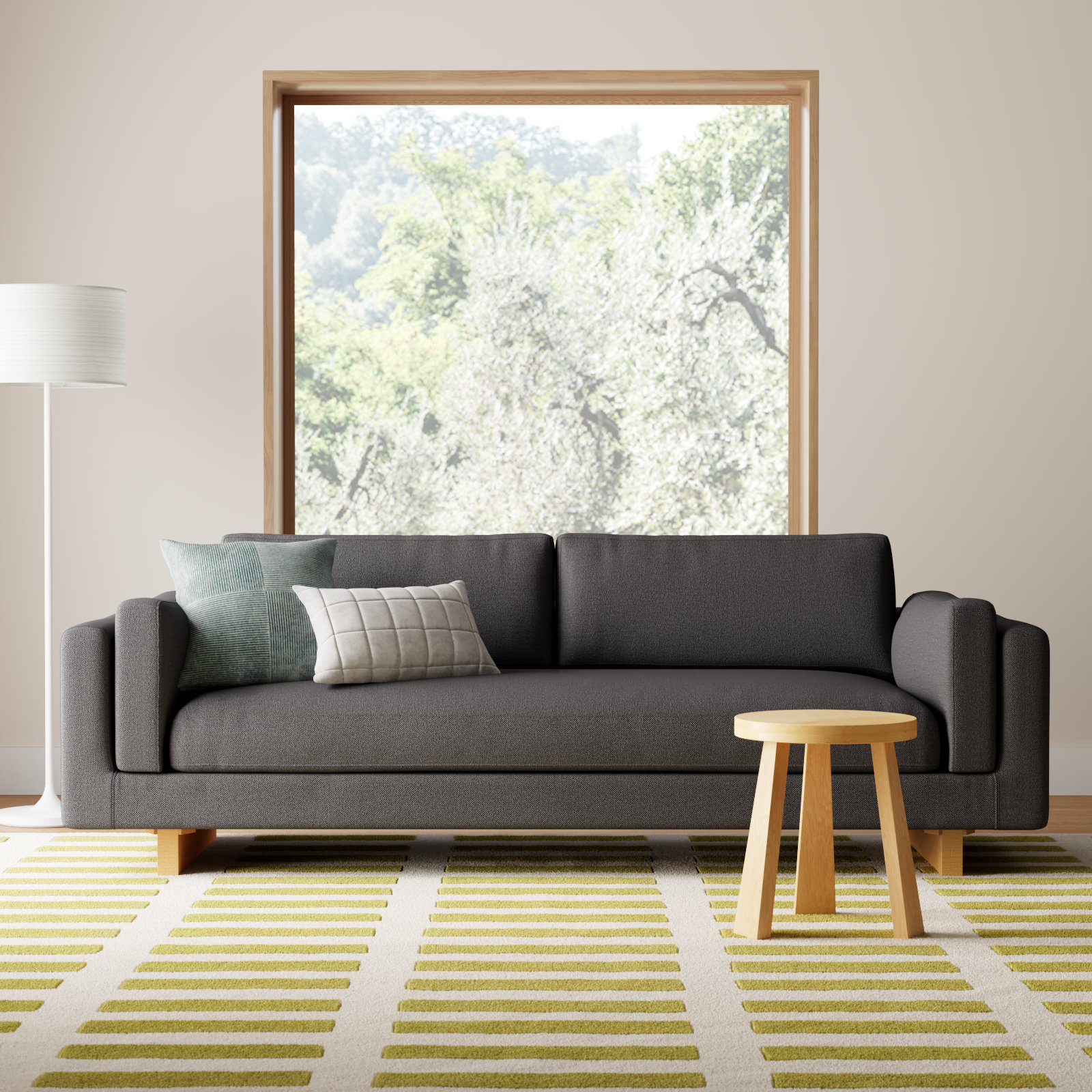 Marden 98" Upholstered Sofa, Charcoal Textured Performance Basketweave