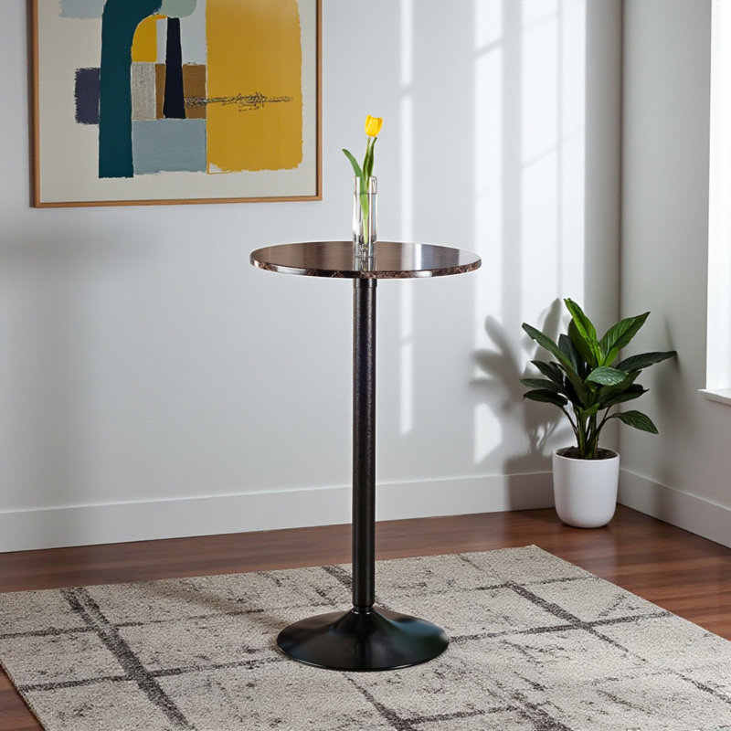 Azhaan Dining Table with Marble Brown Top and Solid Wood Black Base, 39.5" H X 23.5" W X 23.5" D