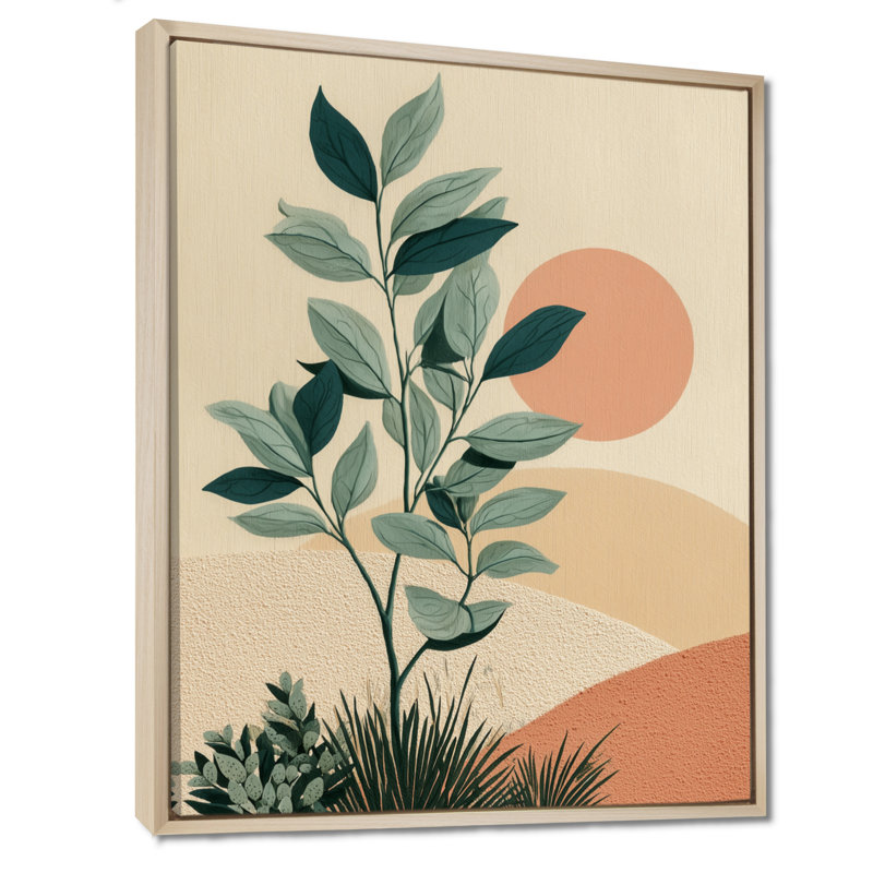 «Earth Tones Minimalisme Ferns Composition», impression sur toile botanique verte, H 32 po x l 24 po, Cadre flottant, Crème