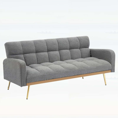 69 Inch Soft Teddy Fleece Adjustable Gray Sofa Bed, Multifunctional and Comfortable for Various Living Spaces