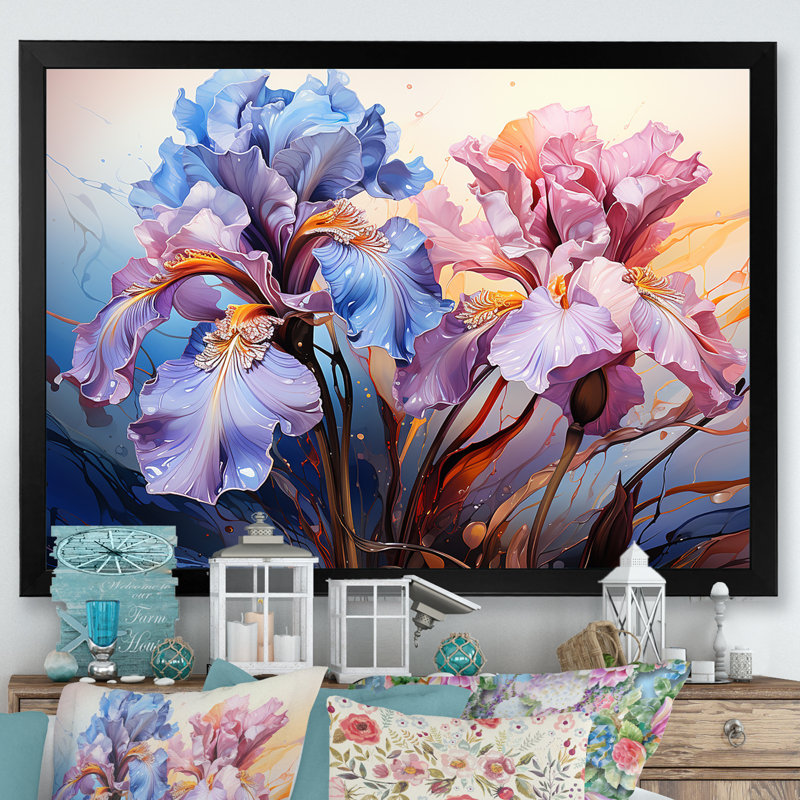 Iris Burst with Fierce Brushwork Dreamscape sur toile, H 30 po x l 40 po x P 1,5 po, Cadre simple noir