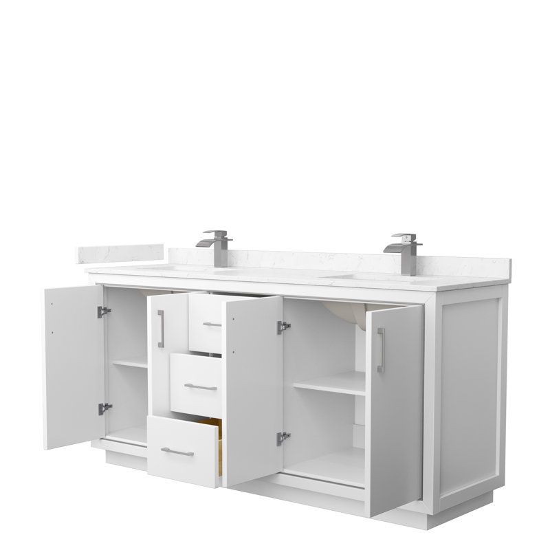 Icon 72" Double Bathroom Vanity Set, Carrara, Brushed Nickel, White