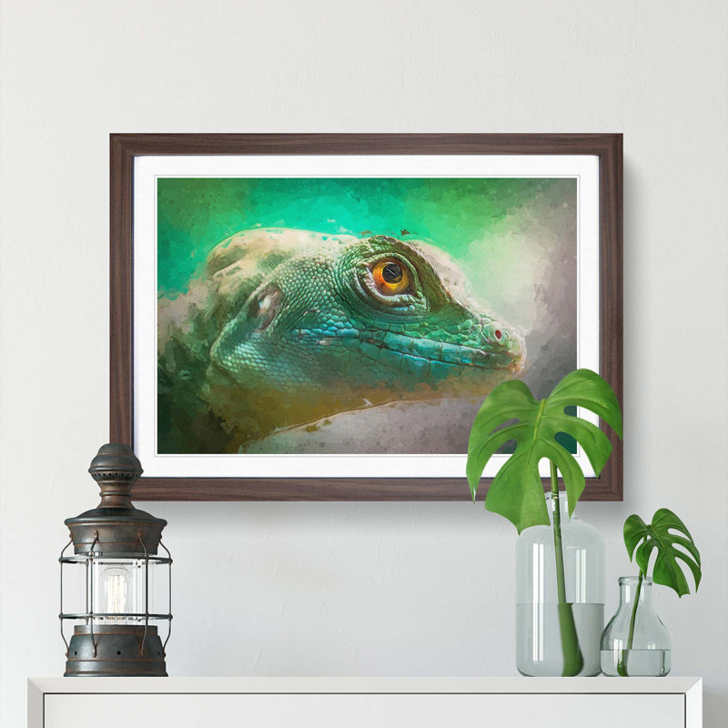 Green Lizard in Abstract - Picture Frame Graphic Art Print, Walnut Framed, 36cm H x 48cm W x 2cm D