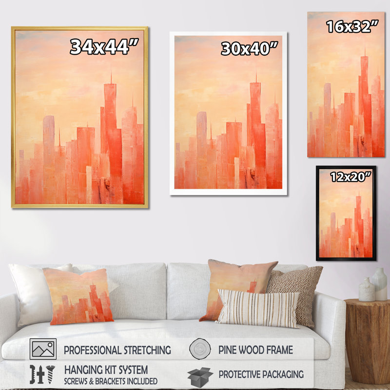 Paysage urbain de grande hauteur Salmon Spires II, H 40 po x l 30 po x P 1,5 po, Cadre flottant noir
