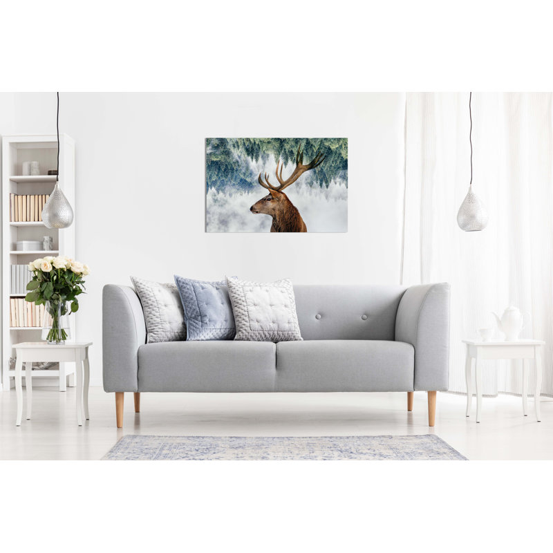 Deer And Upside Down Pine Trees - Wrapped Canvas Print, 61cm H x 91cm W