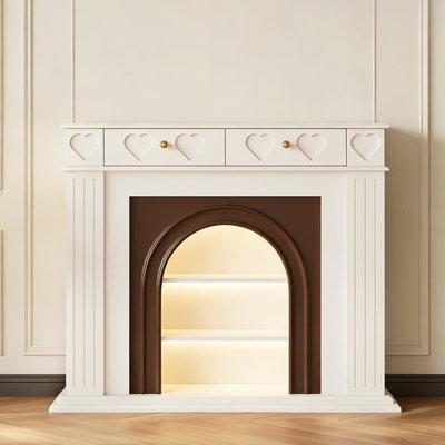 Beige Solid Wood Freestanding Fireplace