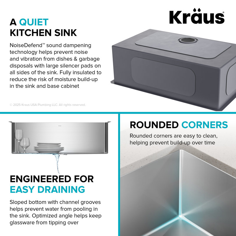 KRAUS Standart Pro Undermount 16 Gauge Stainless Steel Bar Kitchen Sink, Single Bowl, 10"H x 18"W x 30"L