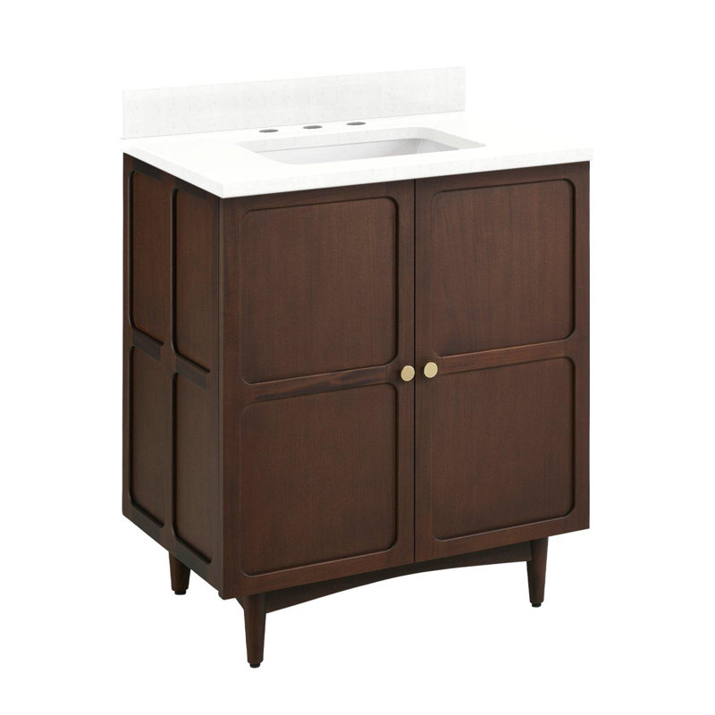 Delavan 30" Single Bathroom Vanity, Feathered White Quartz, 8" Widespread, Rectangular 