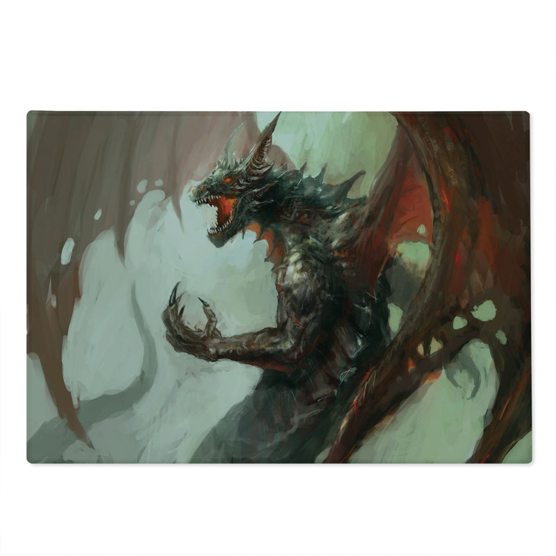 Ambesonne Myth Cutting Board Large Size Creature Dragon Grey Red