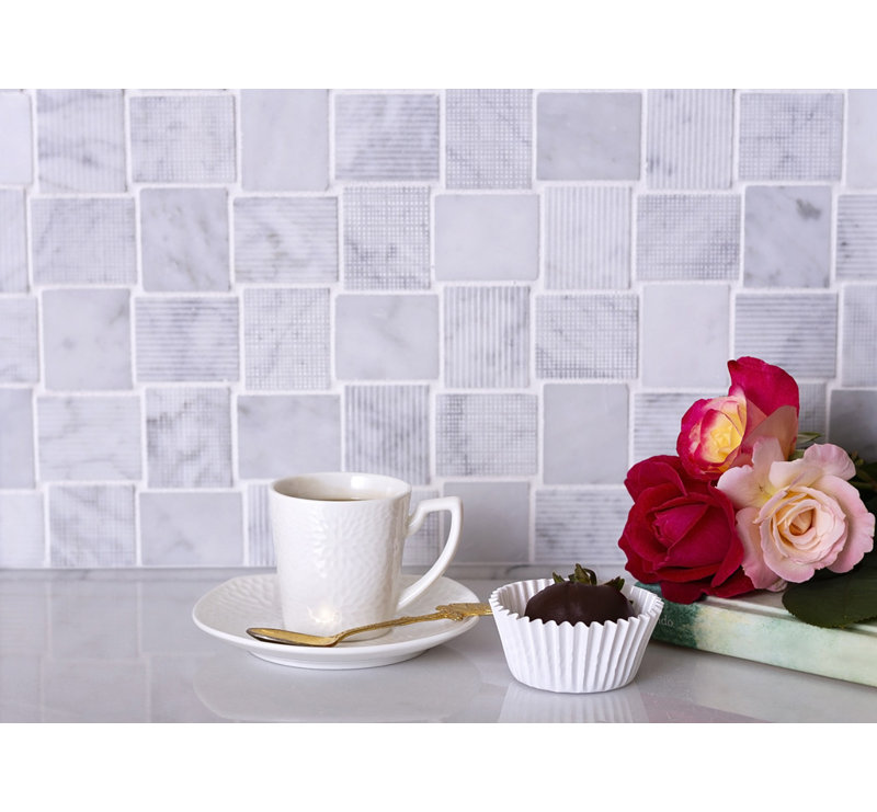 1.6 x 1.9 Marble Basketweave Mosaic Tile, Gray