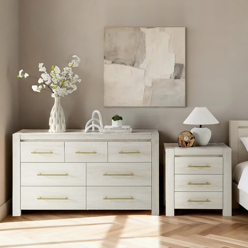 Table de chevet et commode, Blanc