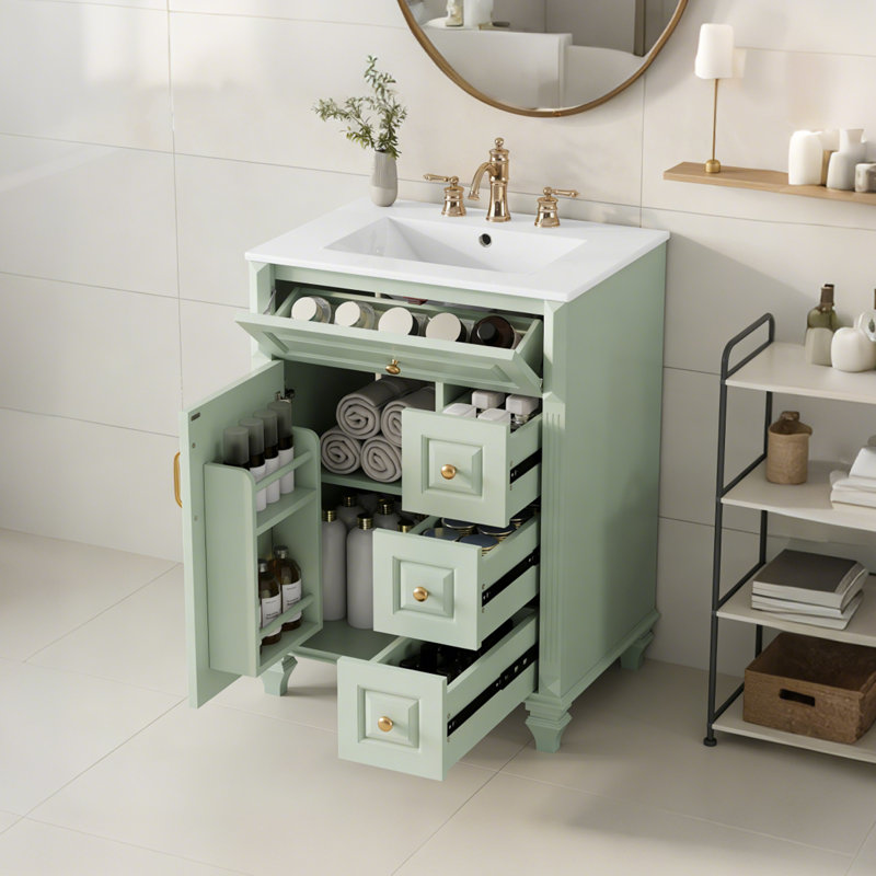 Meuble-lavabo 24 po avec lavabo en céramique, Vert