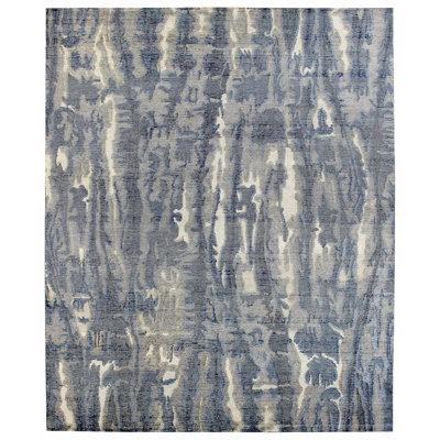 Tapis unique bleu / bleu marine / ivoire 8 pi x 10 pi 1 po Cut and Loop Tiedye