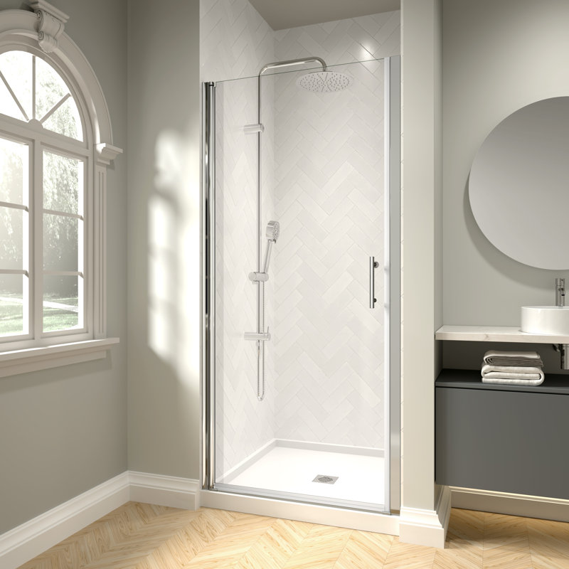 34" - 35 3/8" W x 72" H Pivot Swing Frameless Shower Door with 1/4" (6mm) Clear Tempered Glass, Chrome