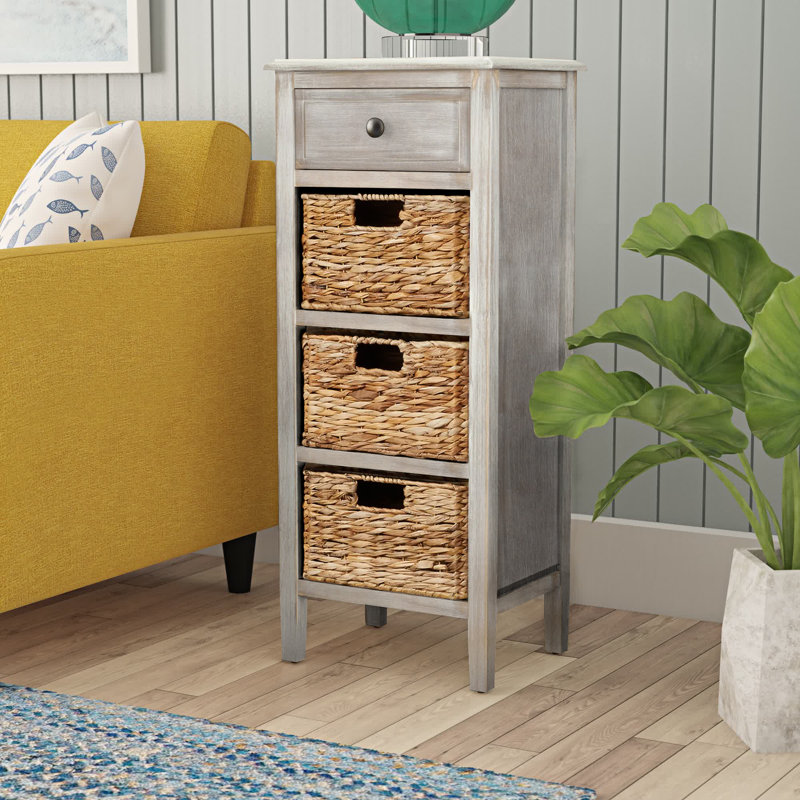 Table de bout en bois massif avec rangement Painswick, Blanc rétro
