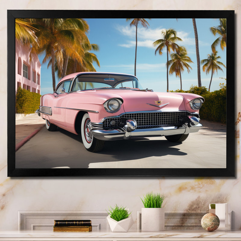 Miami Miami Cadillac I, reproduction d'art sur toile, H 30 po x l 40 po x P 1,5 po, Cadre simple noir