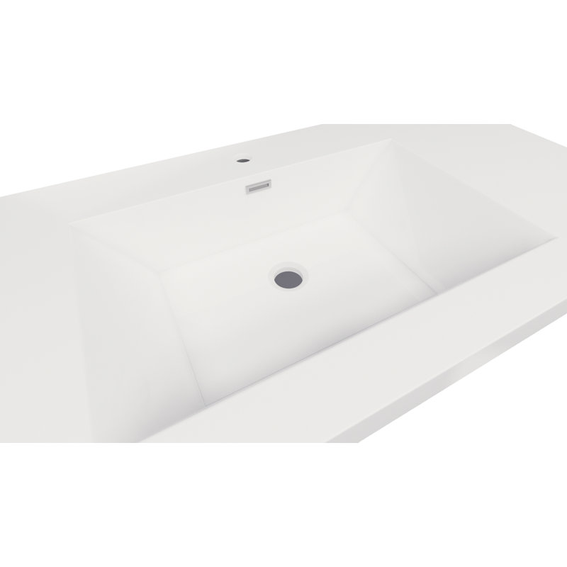 Lavabo de salle de bain vasque rectangulaire en pierre blanche ultrabrillante avec trop-plein