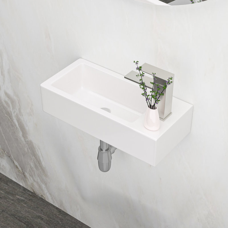 Lavabo de salle de bain en céramique 14,96 x 7,07 po - fixation murale, blanc, teinté, rectangulaire, trou de robinet monté L 14,96 po x l 7,07 po x H 3,58 po
