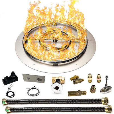 Stainless Steel Fire Pit Burner Pan & Ring with Deluxe Liquid Propane Connection Kit