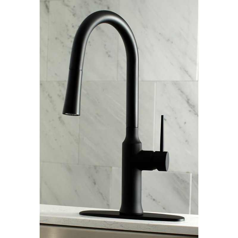 Kingston Brass New York Single-Handle Pull-Down Kitchen Faucet, Matte Black