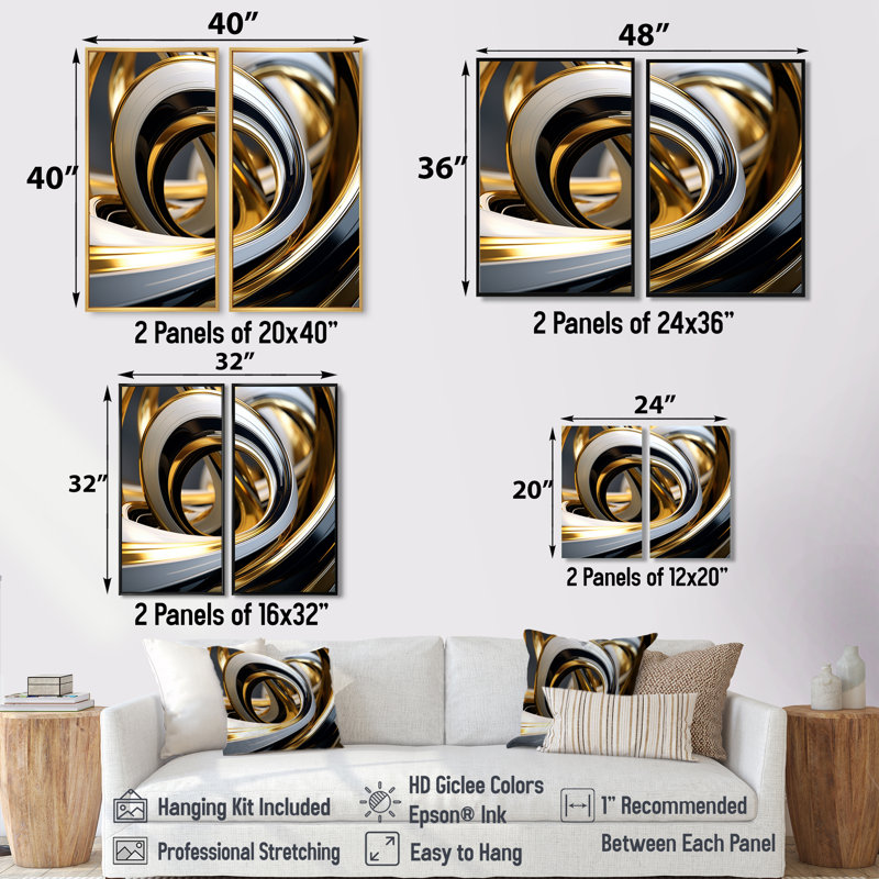 Kalb - Abstract Spirals, art mural, Toile tendue, Ne s’applique pas, H 36 po x l 48 po