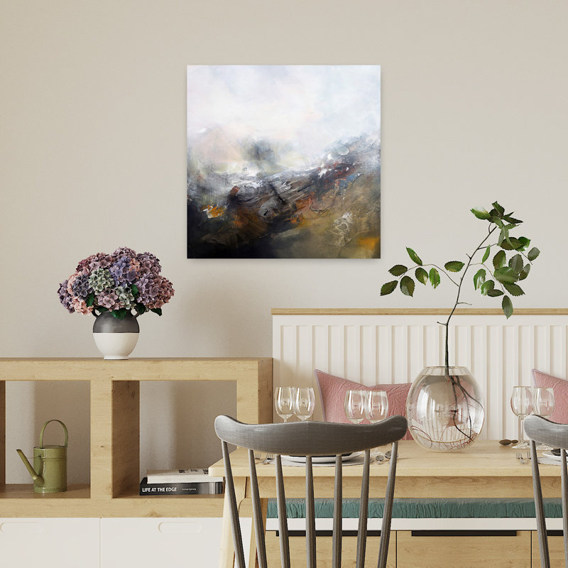 «Snow Time», art contemporain de paysage d'hiver abstrait, H 18 po x l 18 po