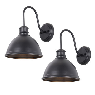 2 Pack 1-Light LED Outdoor Wall Light Sandblasted Black Iron Shade E26 Wet Location (Set of 2)
