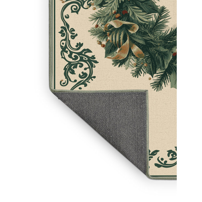 Soft Plush Evenson Christmas Modern & Contemporary Abstract Area Rug in Beige – SageGreen Binding, 5x7