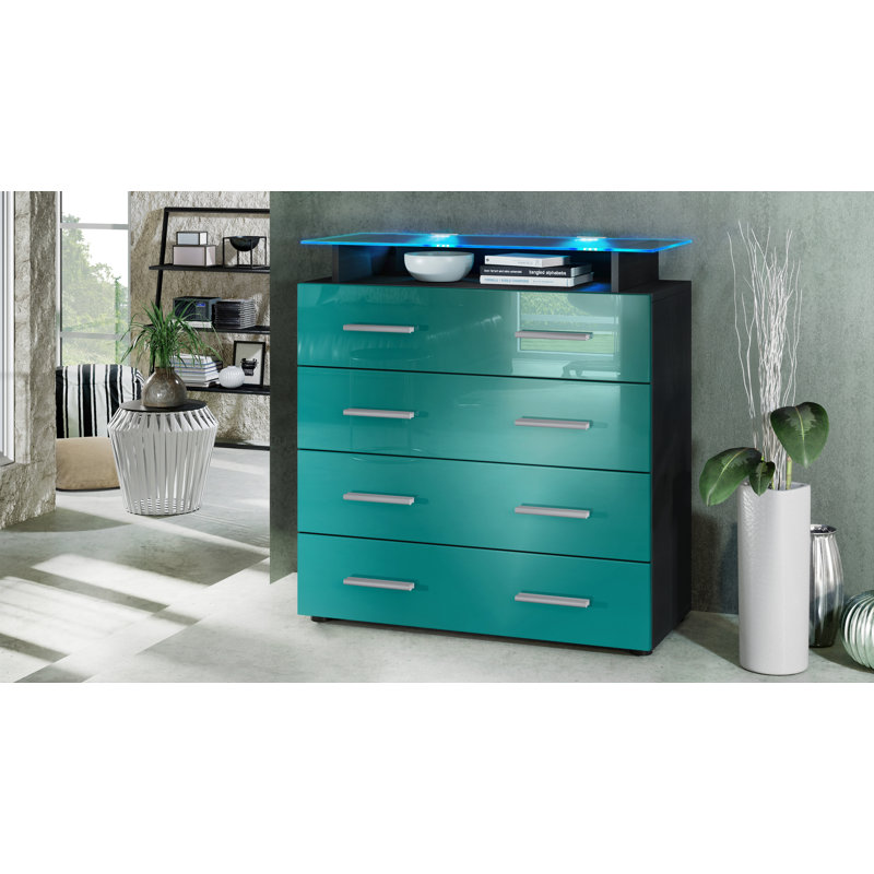 Mazur 4 Drawer 76cm W Chest, With LED, Black/Petrol