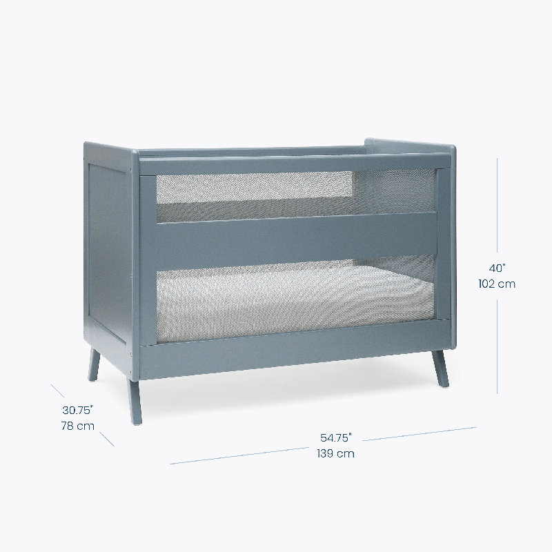 HALO 3-in-1 Breathable Mesh Convertible Crib with Toddler Bed Conversion Kit, Slate Blue